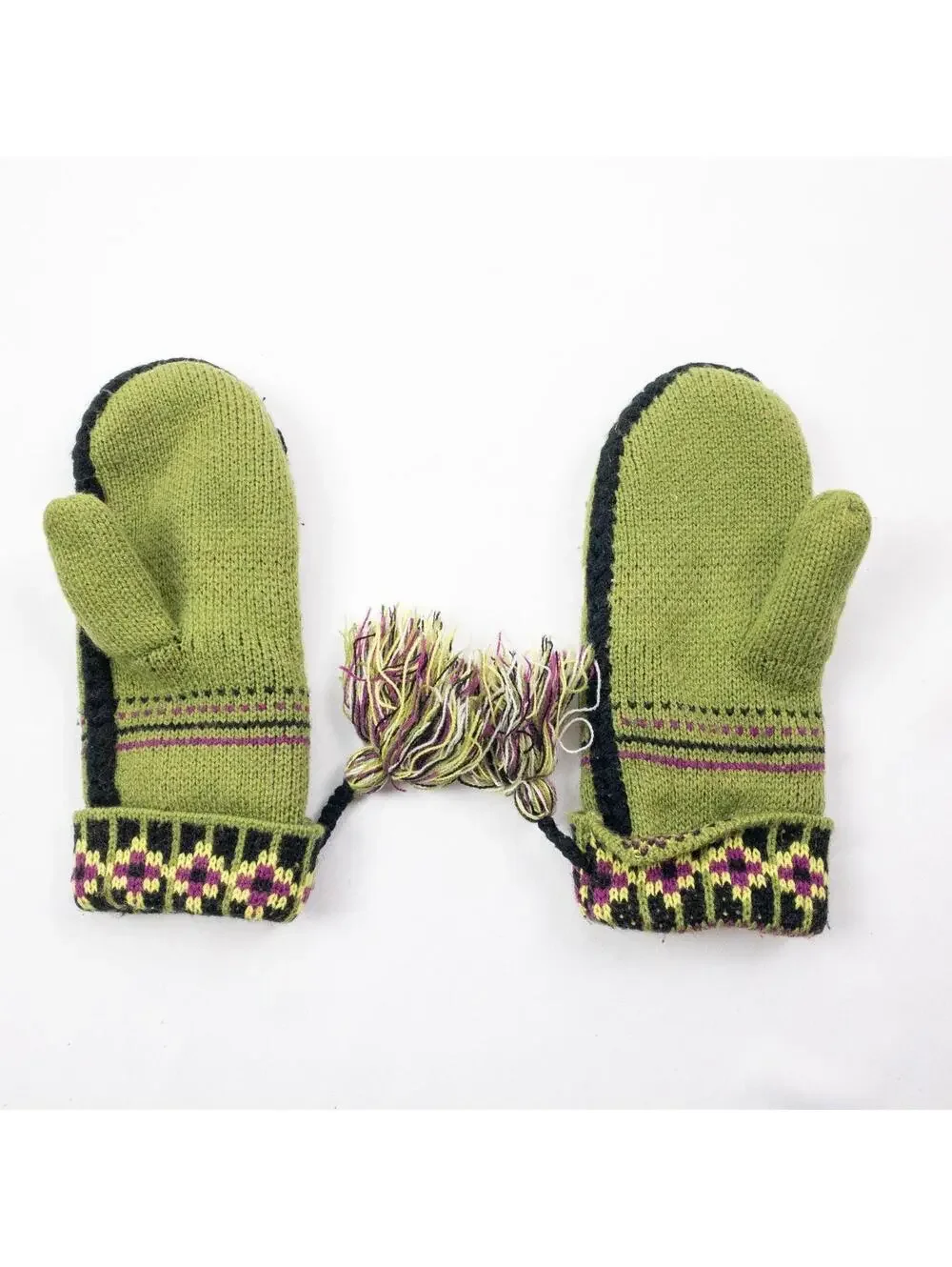 Anthropologie Green Fair Isle Knit Mittens Womens One Size